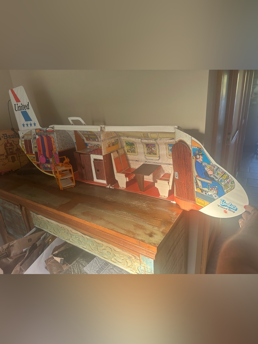 1972 Barbie’s Friend Ship Airplane with cart & accessories vintage Mattel